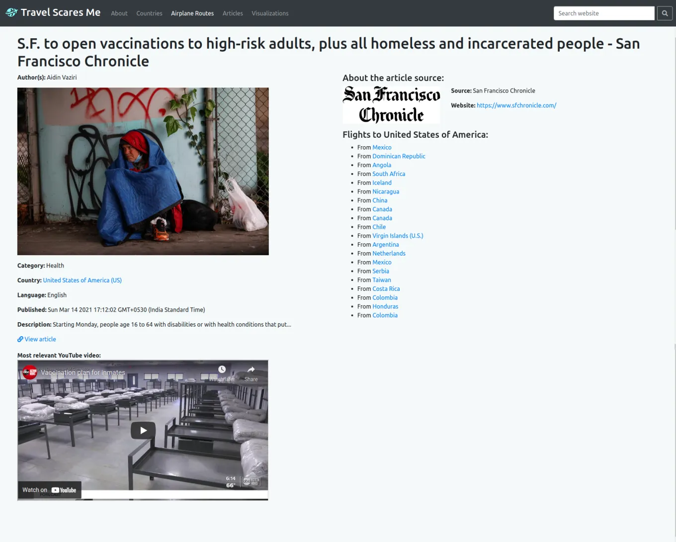 A news article instance page