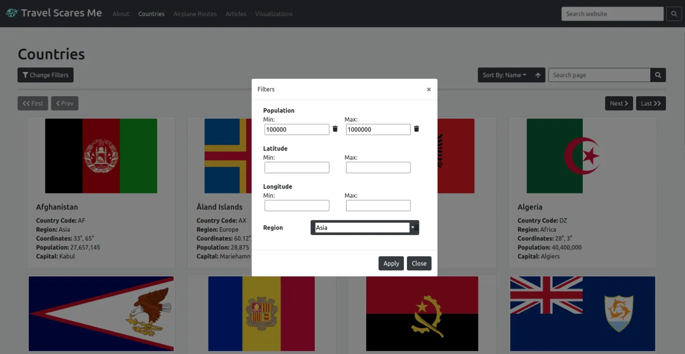 Filter changing modal