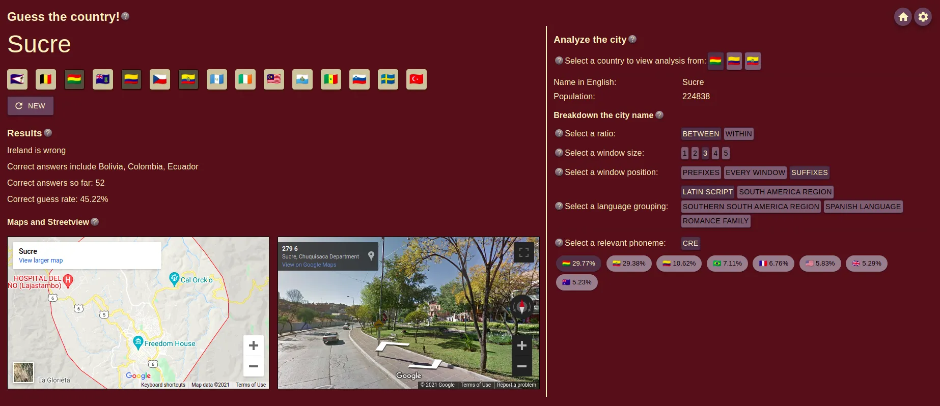 The game page